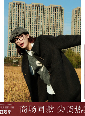西町村屋气质盘扣羊毛大衣秋冬新款复古百搭长款双面呢XH9D10186