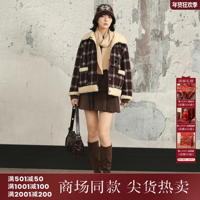 西町村屋学院感外套女装2025冬新款复古格纹贝壳绣上衣XHAD10203