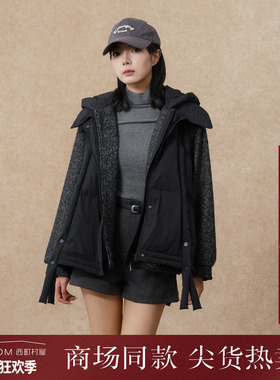 西町村屋休闲短款套装女装2025冬季新款羽绒马甲内外套XHAD10063