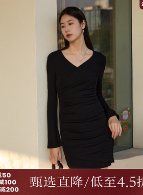 西町村屋法式连衣裙女2023秋冬季新款高级文艺简约长裙AD8502016