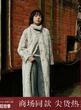 西町村屋立领设计环保毛外套女装冬季新款气质长款外搭XX9D10225