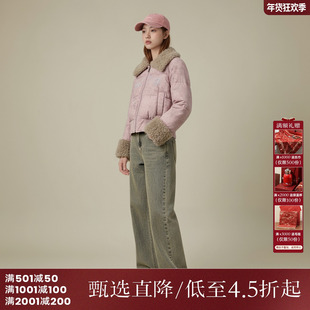 西町村屋毛领烫钻短款羽绒服女装冬季新款复古保暖外套XA9D10326