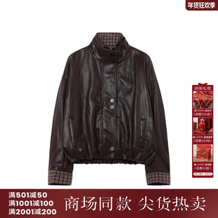 西町村屋韩系外套女装2025冬新款复古拼接翻领短款上衣XHAD10710