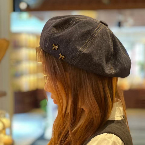 西町村屋日系风帽子女2025秋季新款复古文艺牛仔贝雷帽XHAC60020