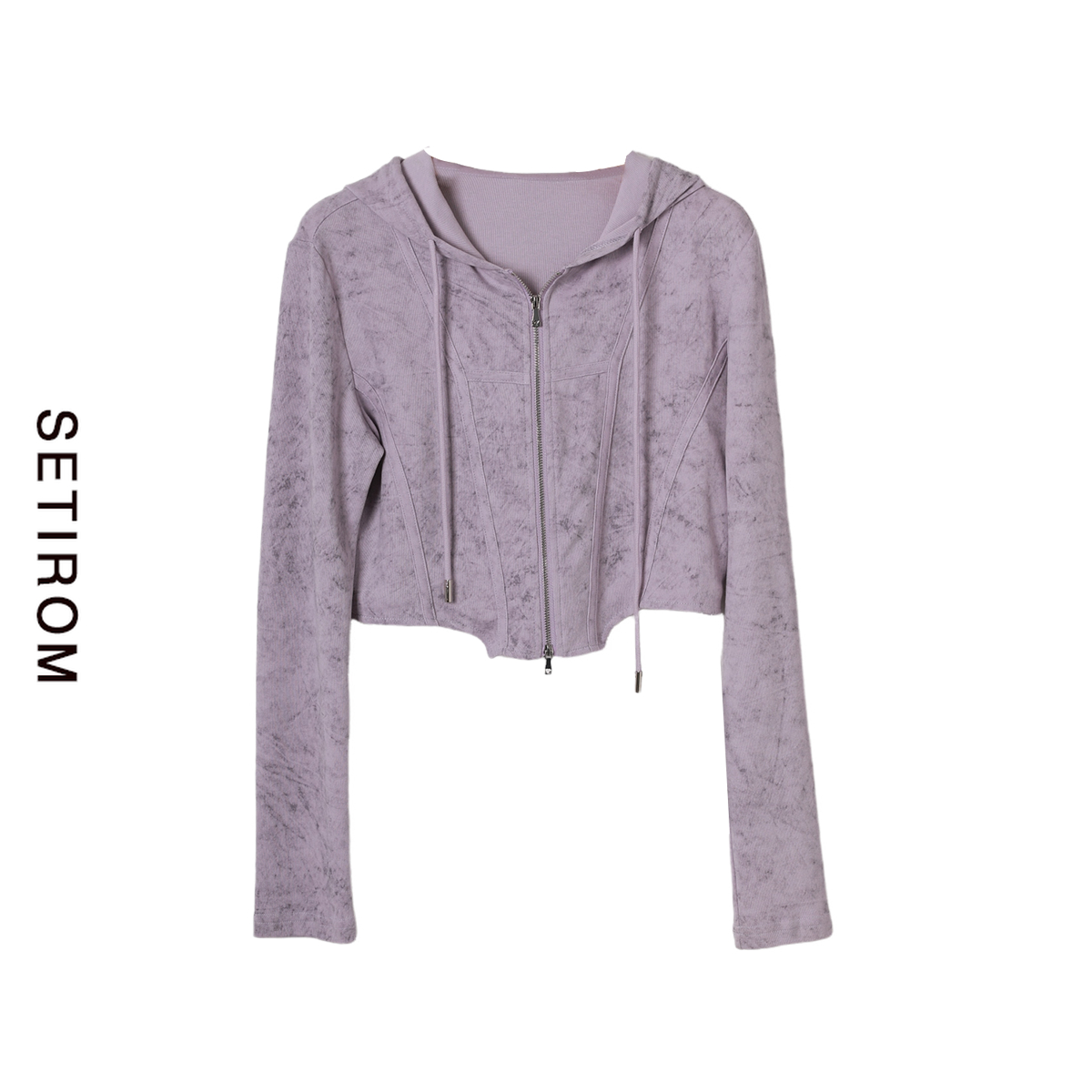 西町村屋运动扎染连帽短款卫衣女