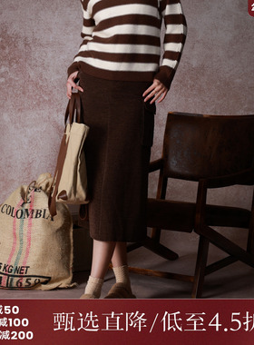 西町村屋复古工装长款半身裙女秋冬新款气质百搭直筒裙XH9D10366