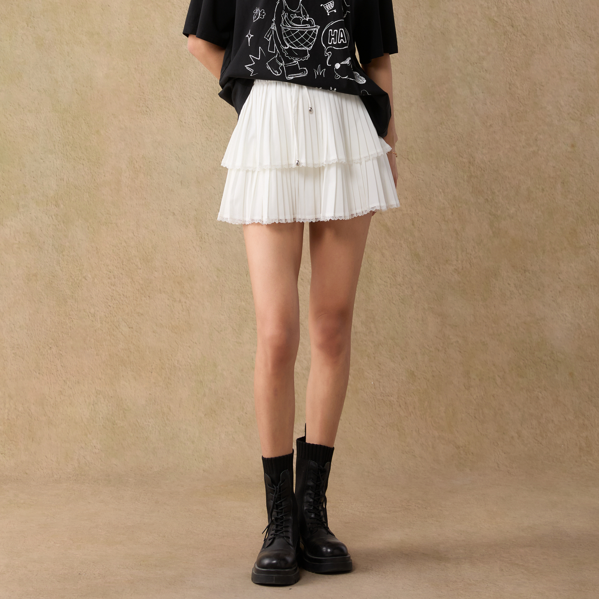 西町村屋法式风琴褶短款蛋糕裙