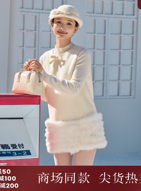 西町村屋千金风连衣裙2025冬新款狐狸毛双面羊毛背心裙XAAD10734