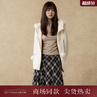 西町村屋可爱风外套女装2025冬新款软糯连帽中长款上衣XXAD10031