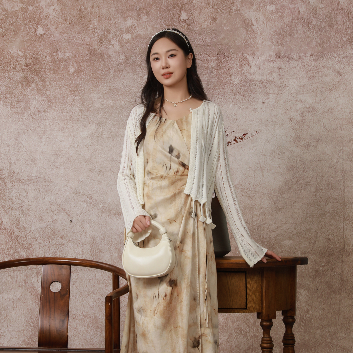 西町村屋法式印花长款吊带裙