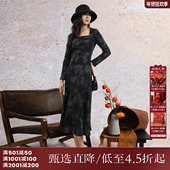 西町村屋气质晕染连衣裙女装 裙子XA9C10072 复古方领长袖 秋季 新款