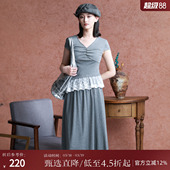 新款 女夏季 气质蕾丝拼接两件套XAAB10142 针织套装 西町村屋V领修身