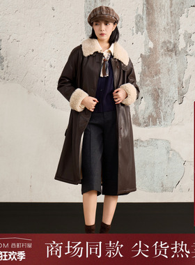 西町村屋韩系外套2025冬新款休闲感PU皮毛领上衣含包包XHAD10846