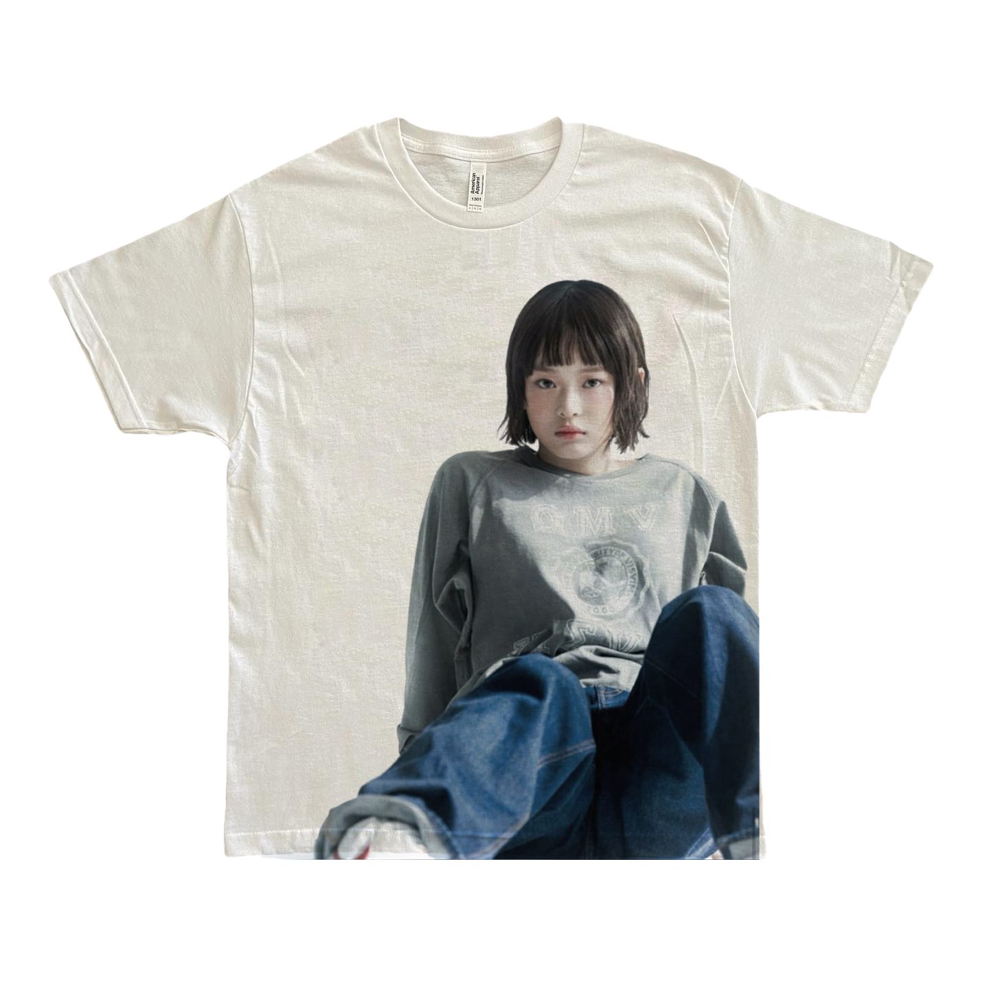 棱镜（Prism）Hanni范玉欣夏季宽松设计感人像白色小众潮短袖T恤