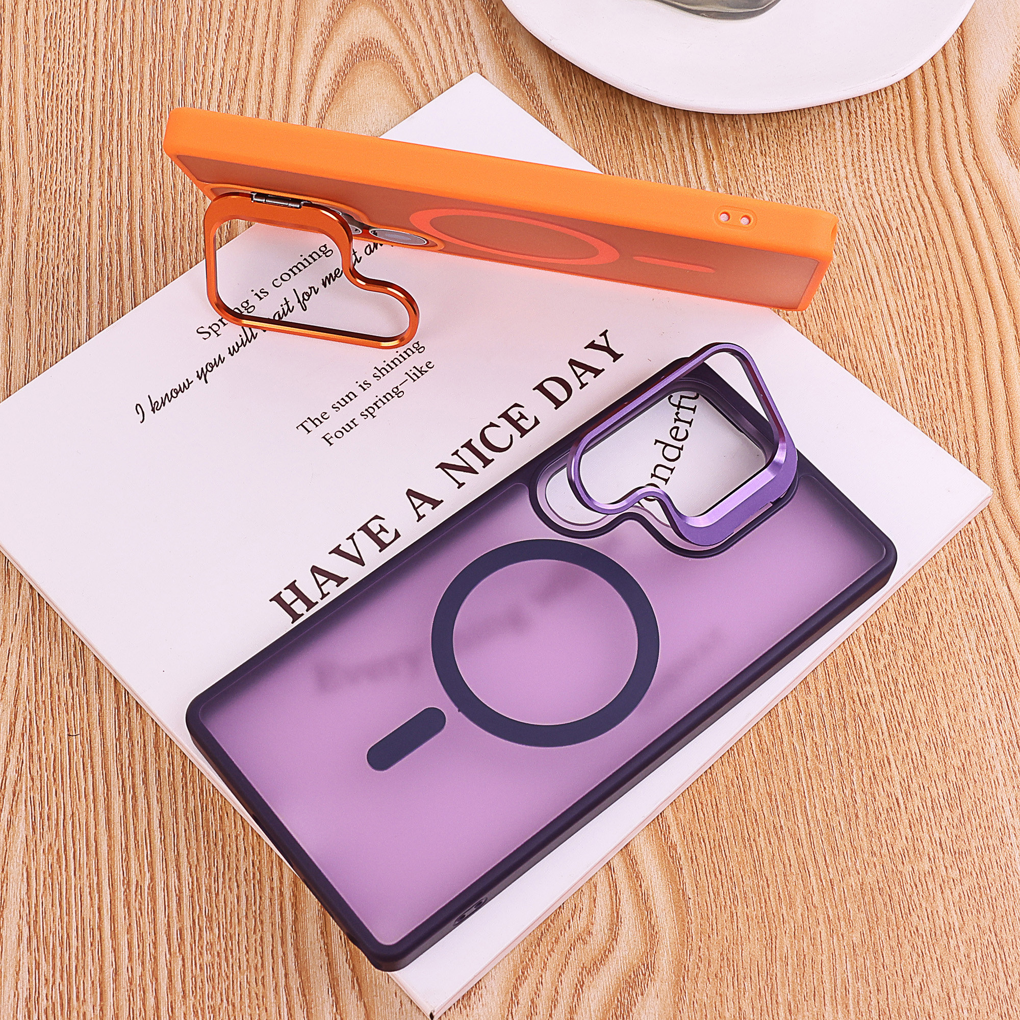 适用三星s24手机壳新款s25ultra镜头支架S24U磁吸壳s24plus新款s23u磨砂S25plus男女s25fe简约s24fe外壳+橙色