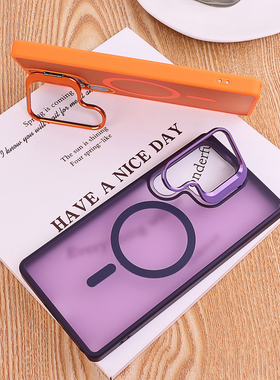 适用三星s24手机壳新款s25ultra镜头支架S24U磁吸壳s24plus新款s23u磨砂S25plus男女s25fe简约s24fe外壳+橙色