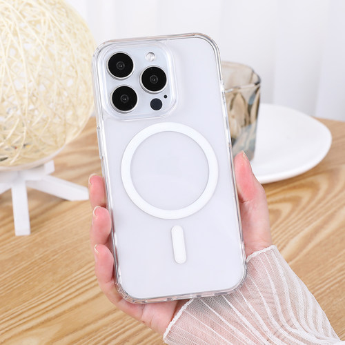 新款透明亚克力磁吸壳车载适用iPhone15无线充电苹果14Promax手机壳12简约13Pro防摔11硅胶软边mini夏日X硬壳