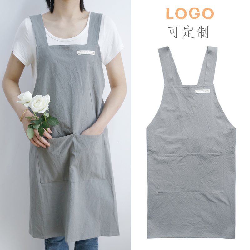 简约棉麻牛仔围裙纯色防污