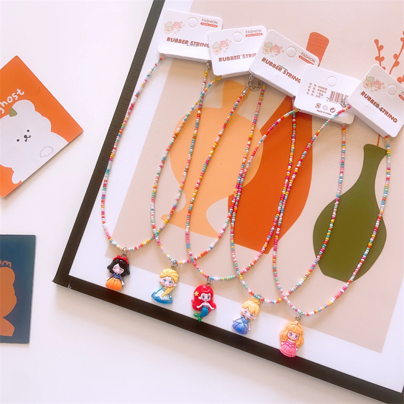 荧光彩色女孩项链女童新款韩版儿童可爱树脂夏日公主小米珠挂链子