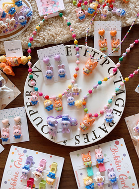 卡通人物公主发饰韩系树脂彩色项链女童初春挂配饰项链耳夹手链