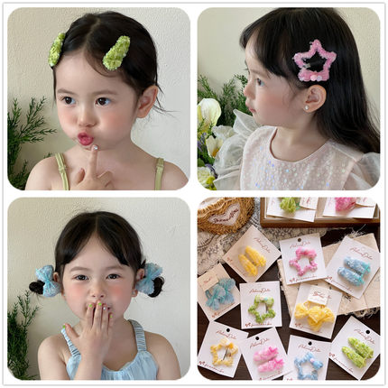 亮片闪粉五角星发夹韩版春夏甜美蝴蝶结女童领结BB夹可爱儿童发圈