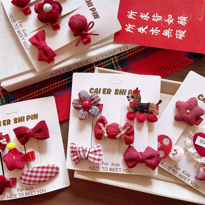 全包安全宝宝发夹新款大红色系女童格纹花朵小号全棉新年棉服发夹,童装/婴儿装/亲子装,发饰,淘宝优惠券,粉丝福利购,淘宝优惠卷