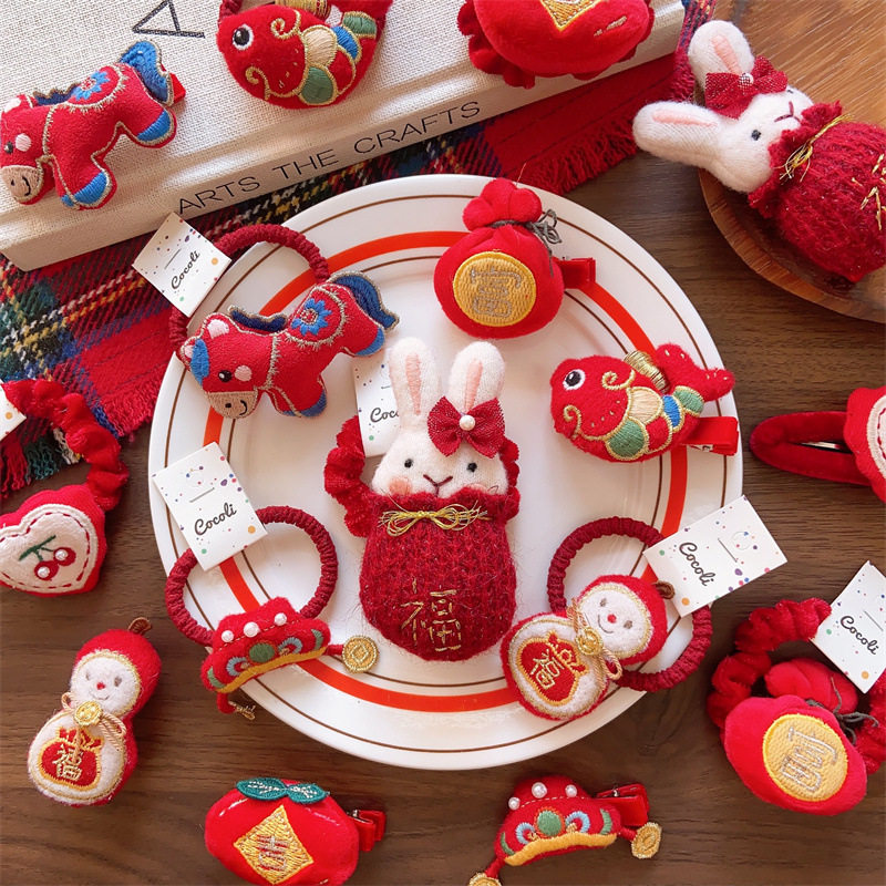 福袋锦鲤发圈发夹韩国儿童新年大红女童马年钱袋兔子头绳拜年服夹,童装/婴儿装/亲子装,发饰,淘宝优惠券,粉丝福利购,淘宝优惠卷