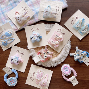 卡通印花星星发夹儿童甜美韩版 蕾丝花朵粉蓝爱心格纹BB夹发圈 新款