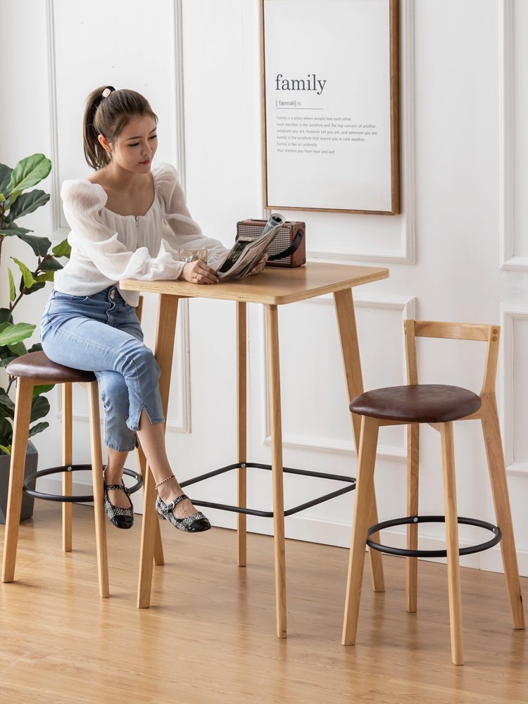 方实木吧台桌家用阳台高台桌靠墙商用高脚桌奶形组店休闲茶z-05桌