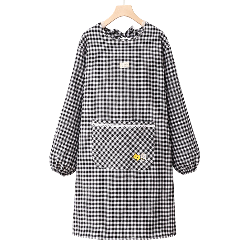 罩衣女新款秋冬厨房纯棉长袖围裙防水防油做饭简约时尚男家用餐饮