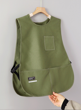 2025新款马甲式围裙冬季咖啡师理发店工作服女坎肩可定制logo印字