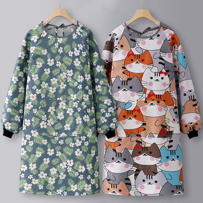 韩版长袖纯棉帆布围裙女家厨房