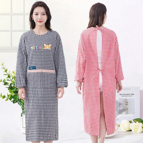 纯棉加长款围裙长袖罩衣