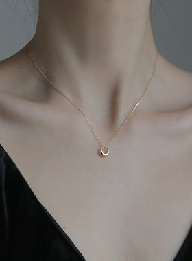 韩国925银项链女复古几何圆圈锁骨链ins简约气质颈链学生潮吊坠