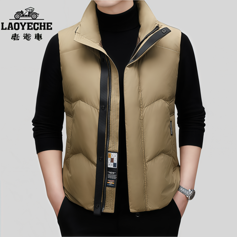 老爺車男士羽绒马甲2025冬季新款高领防风90鸭绒外套保暖加厚背心