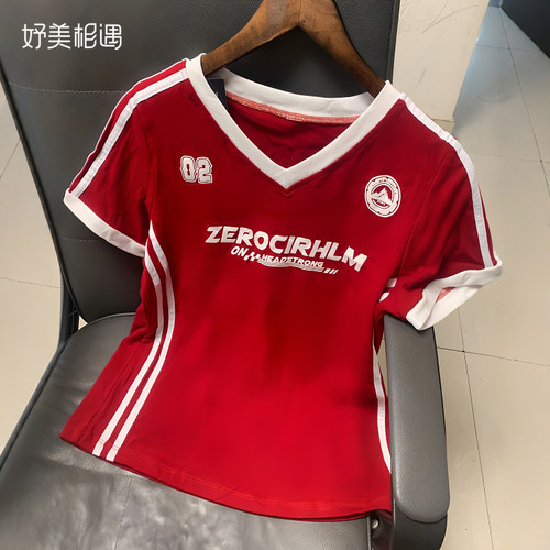 广场舞短袖上衣单件夏天V领跳舞衣服跳健身操运动服装纯棉t恤夏款