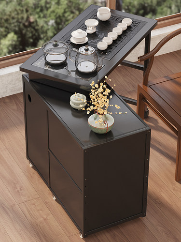 新中式岩板茶桌茶几家用2025新款高端阳台茶台可旋转小户型泡茶桌