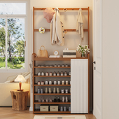 门厅一体衣帽架简易家用门口入户小鞋 柜玄关 架子多层多功能防尘鞋