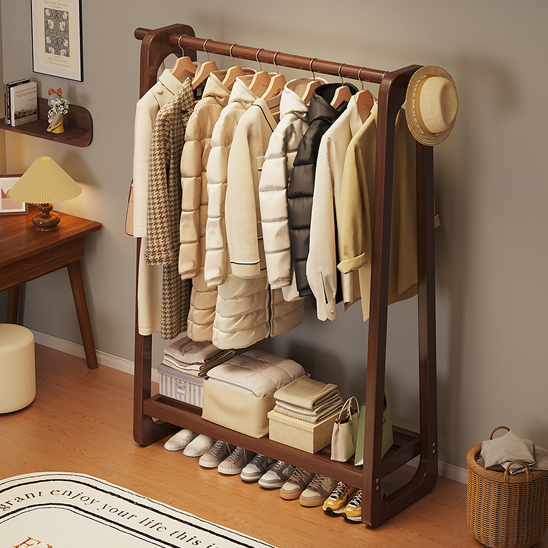 实木落地衣帽架轻奢多功能收纳