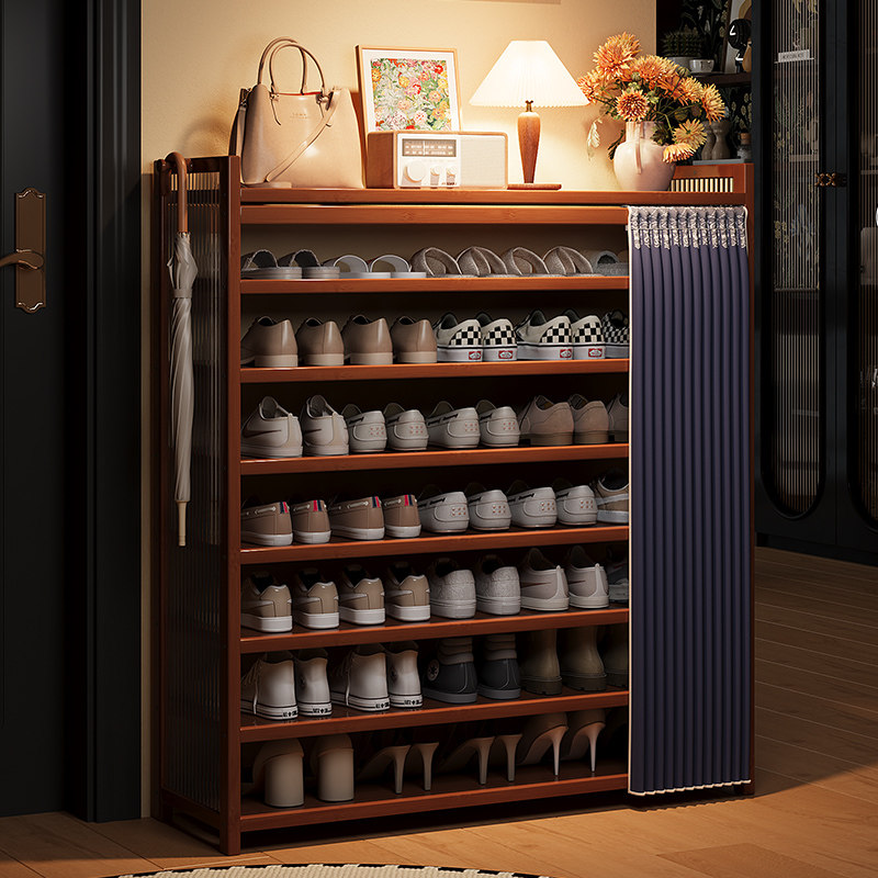 中古风鞋架带遮挡帘大容量多层超大门口外楼道不占空间简易小鞋柜,收纳整理,鞋子收纳架,淘宝优惠券,粉丝福利购,淘宝优惠卷