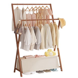 床边落地衣帽架实木小折叠收纳架卧室晾衣可移动晚上放衣服挂衣架