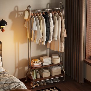 落地衣架卧室移动次净衣挂衣架一体靠墙小型床边放脱下的衣服收纳