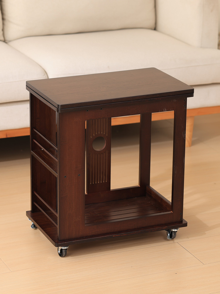 家用客厅移动小推车可折叠茶几靠墙沙发旁置物架床头收纳中古带轮