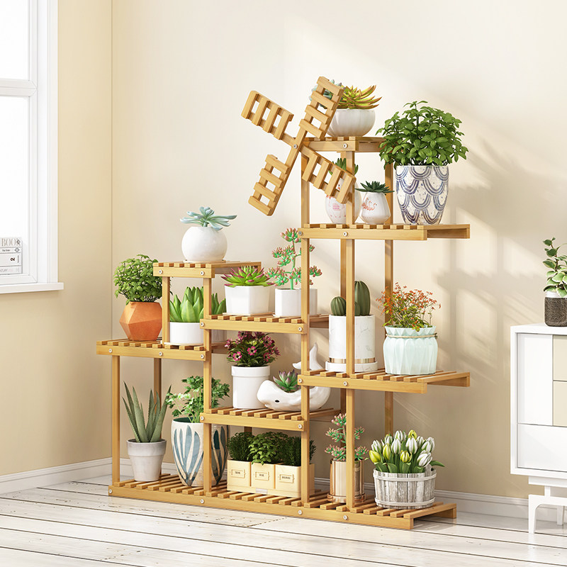 家用竹木阳台置物架多层落地式花盆架室内稳固收纳简易客厅绿植架,收纳整理,阳台置物架,淘宝优惠券,粉丝福利购,淘宝优惠卷