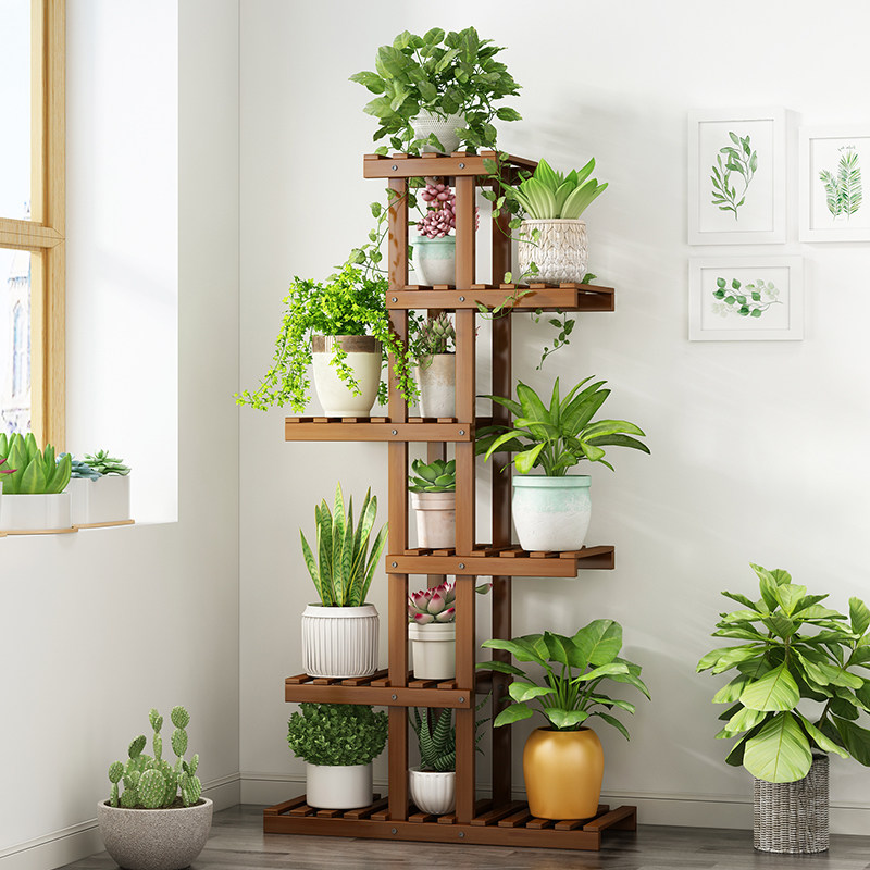 简约竹制多层阶梯可移动花架
