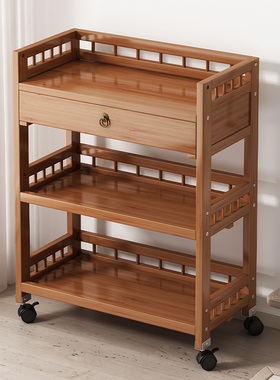 客厅带轮移动置物架子楠竹推车收纳茶几茶具展示多层储物零食落地
