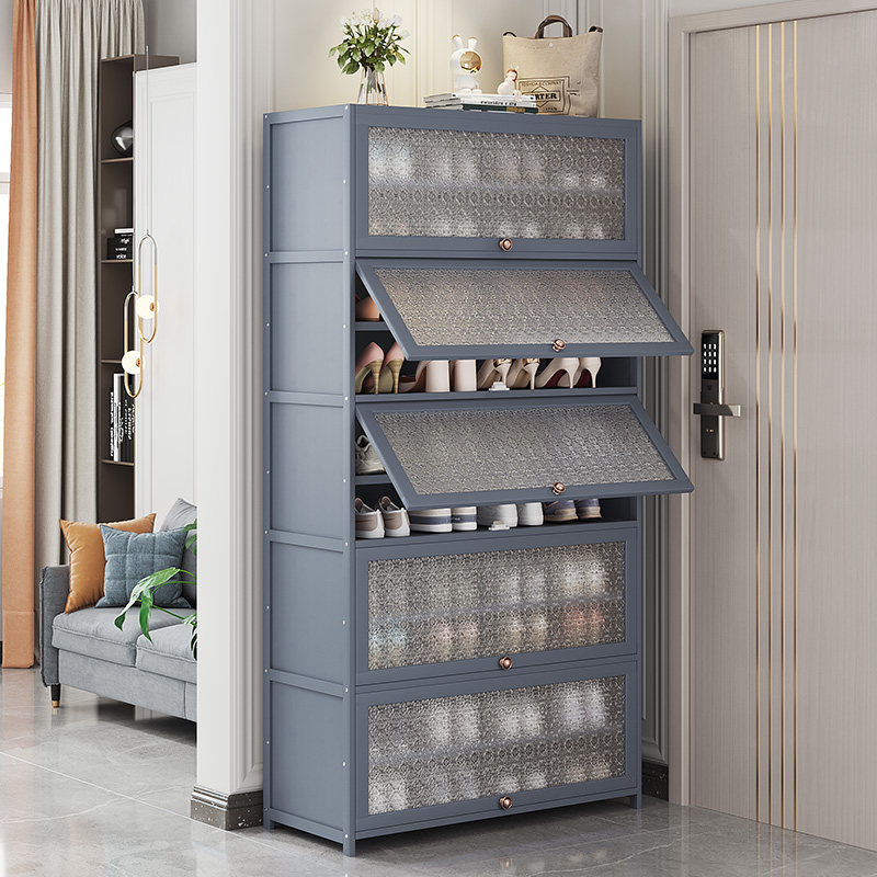 翻门鞋柜入户玄关靠墙防尘多层大容量组合落地式收纳柜蓝色鞋架子