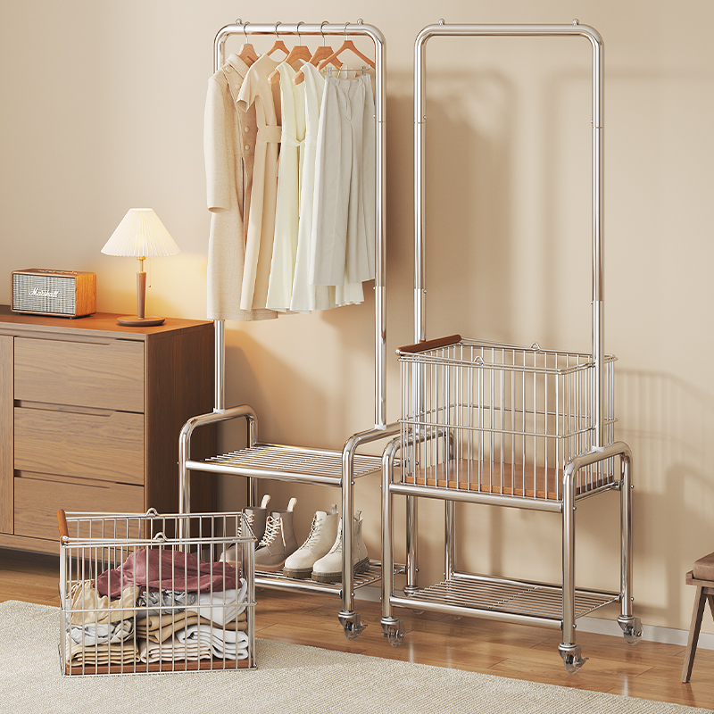 竹中生智带轮移动衣帽架中古风