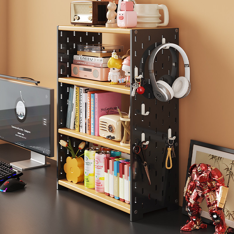 桌面洞洞置物架多层零食收纳架书架宿舍办公室台面立式放置架小型