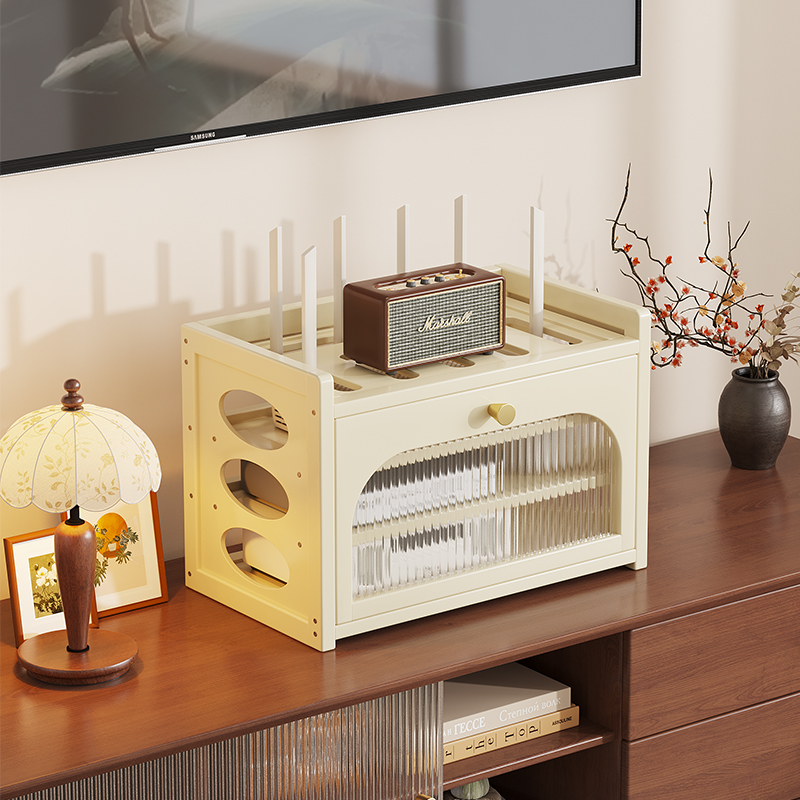 路由器收纳盒wifi光猫电视机顶盒置物隐藏电线中古风遮丑装饰盒子